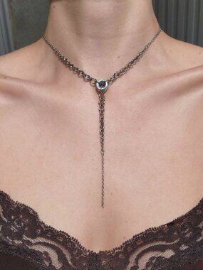 Gothic silver rosary necklace with a small silver chain